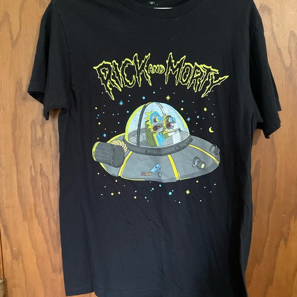 Ripple Junction Black Rick and Morty Spaceship Tee - Picture 1 of 2